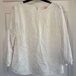Preston & York Size Small White 3/4” Sleeve Eyelet Fully Lined Blouse Top